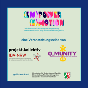 Das Bild zeigt die Logos des Festivals, der zwei veranstaltenden Projekte sowie des F&ouml;rderers (Ministerium)